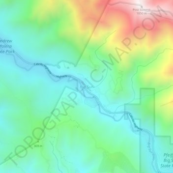 Mapa topográfico Big Sur, altitud, relieve