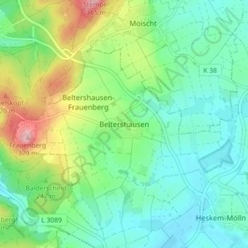 Mapa topográfico Beltershausen, altitud, relieve