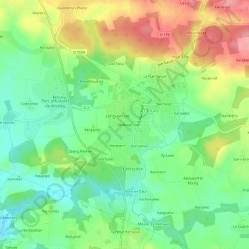 Mapa topográfico Bellevue, altitud, relieve