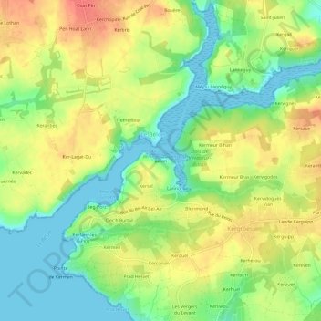 Mapa topográfico Bélon, altitud, relieve