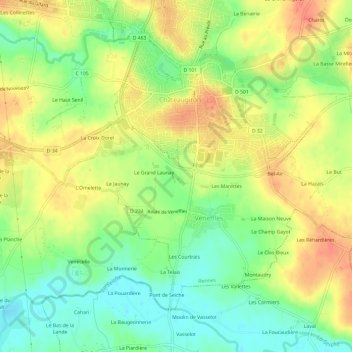 Mapa topográfico La Gaudinais, altitud, relieve