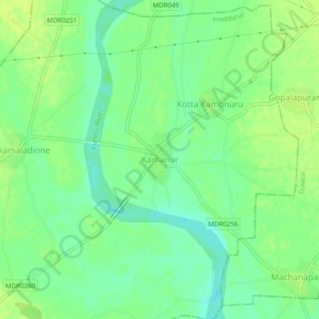 Mapa topográfico Kamanur, altitud, relieve