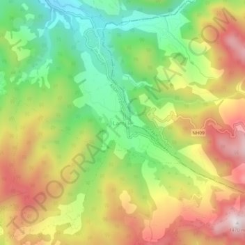 Mapa topográfico Lamjile, altitud, relieve