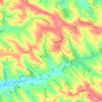 Mapa topográfico Belcastel, altitud, relieve