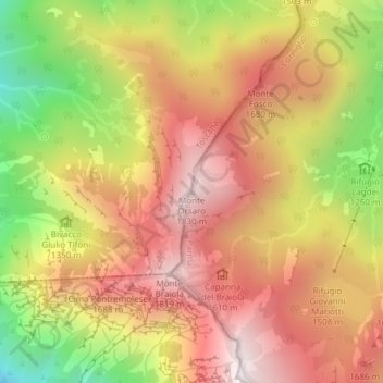 Mapa topográfico Monte Orsaro, altitud, relieve