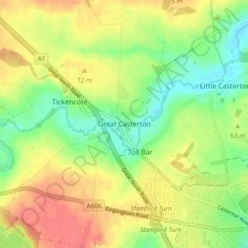 Mapa topográfico Great Casterton, altitud, relieve