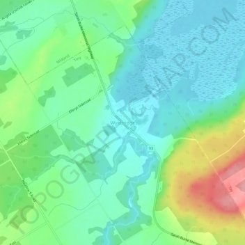 Mapa topográfico Wyebridge, altitud, relieve