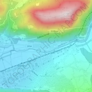 Mapa topográfico Paniga, altitud, relieve