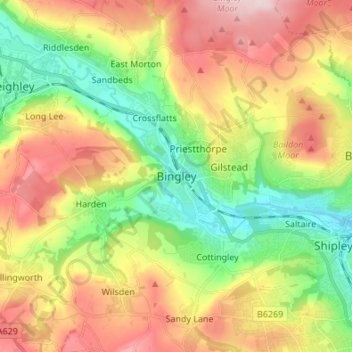 Mapa topográfico Bingley, altitud, relieve