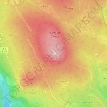 Mapa topográfico Achtermannshöhe, altitud, relieve