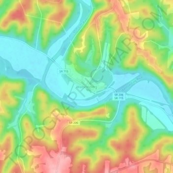 Mapa topográfico Walhonding, altitud, relieve