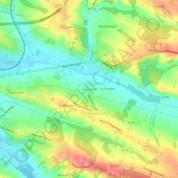 Mapa topográfico Las Landos, altitud, relieve