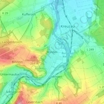 Mapa topográfico Winden, altitud, relieve