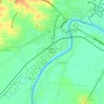 Mapa topográfico Balun, altitud, relieve