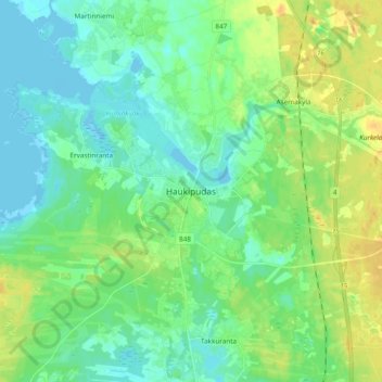 Mapa topográfico Haukipudas, altitud, relieve