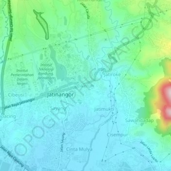 Mapa topográfico Cikeruh, altitud, relieve