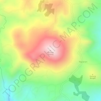 Mapa topográfico Gunung Timang, altitud, relieve
