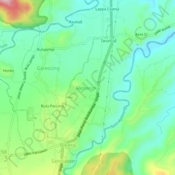 Mapa topográfico Alenangka, altitud, relieve