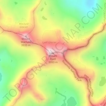 Mapa topográfico Mount Lyell, altitud, relieve