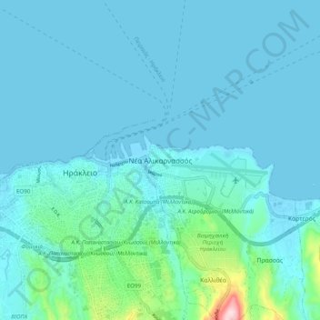 Mapa topográfico Nea Alikarnassos, altitud, relieve