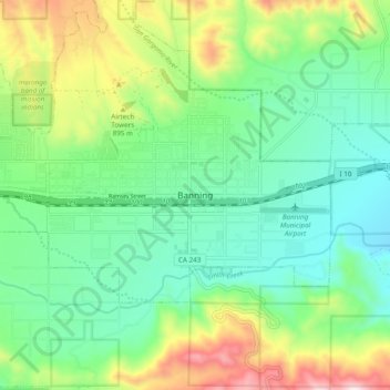 Mapa topográfico Banning, altitud, relieve
