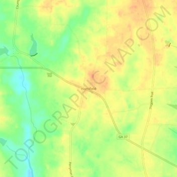Mapa topográfico Hartsfield, altitud, relieve