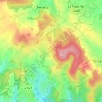 Mapa topográfico Courcelles, altitud, relieve