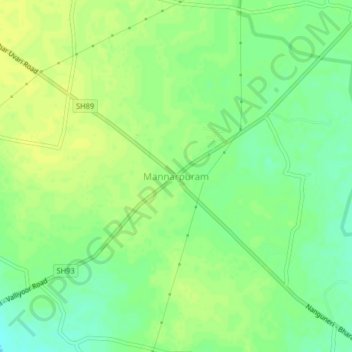 Mapa topográfico Mannarpuram, altitud, relieve