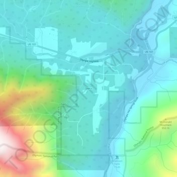 Mapa topográfico Elwha, altitud, relieve