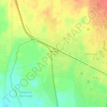 Mapa topográfico Binnaguri, altitud, relieve