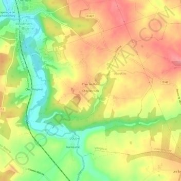 Mapa topográfico Chez les Rois, altitud, relieve