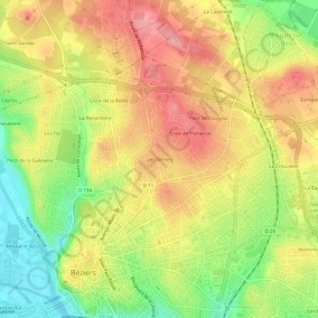 Mapa topográfico Les Terries, altitud, relieve