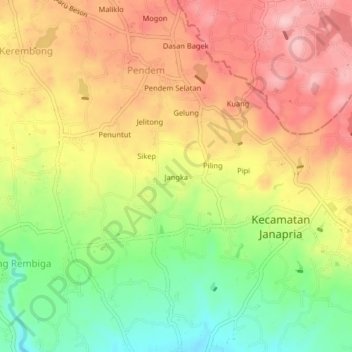 Mapa topográfico Jangka, altitud, relieve