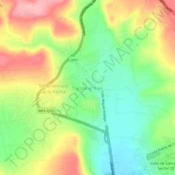 Mapa topográfico Tlacote el Bajo, altitud, relieve