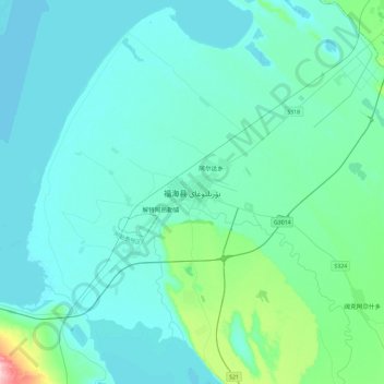 Mapa topográfico Fuhai, altitud, relieve