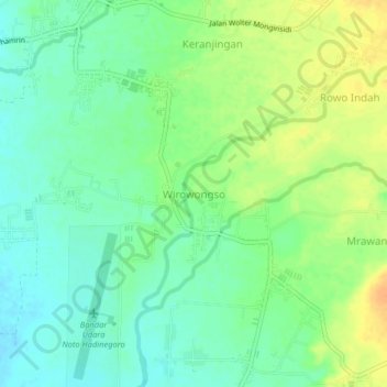 Mapa topográfico Wirowongso, altitud, relieve