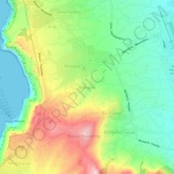 Mapa topográfico Vothonas, altitud, relieve
