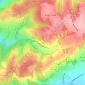 Mapa topográfico Miançon, altitud, relieve