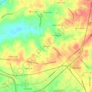 Mapa topográfico Alta Vista, altitud, relieve