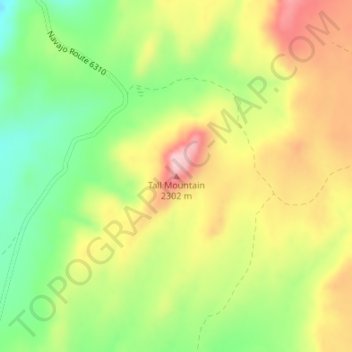 Mapa topográfico Tall Mountain, altitud, relieve