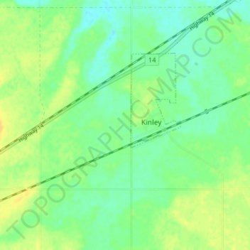 Mapa topográfico Kinley, altitud, relieve