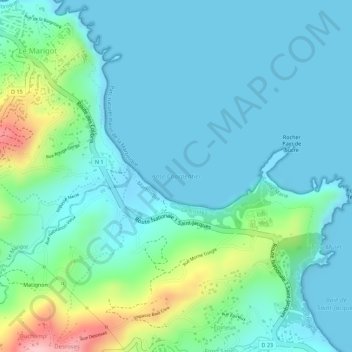 Mapa topográfico Anse Charpentier, altitud, relieve