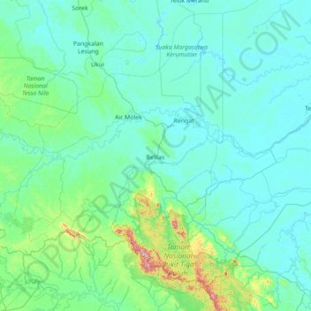 Mapa topográfico Seberida, altitud, relieve