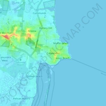 Mapa topográfico Caloundra, altitud, relieve