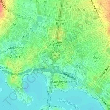 Mapa topográfico City Hill, altitud, relieve