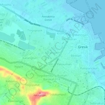 Mapa topográfico Karangpoh, altitud, relieve