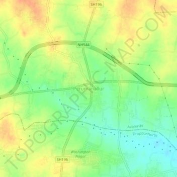 Mapa topográfico Perumanallur, altitud, relieve