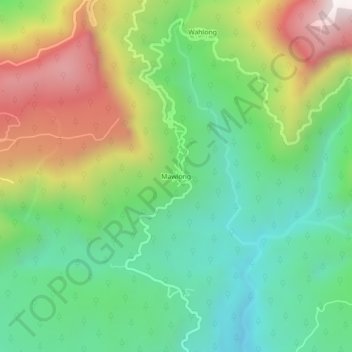 Mapa topográfico Mawlong, altitud, relieve
