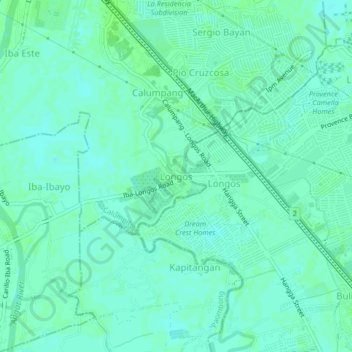 Mapa topográfico Longos, altitud, relieve