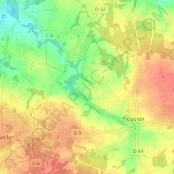 Mapa topográfico Kervenou, altitud, relieve